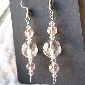 Elegant Pink Crystal and Clear Glass Beaded Earrings